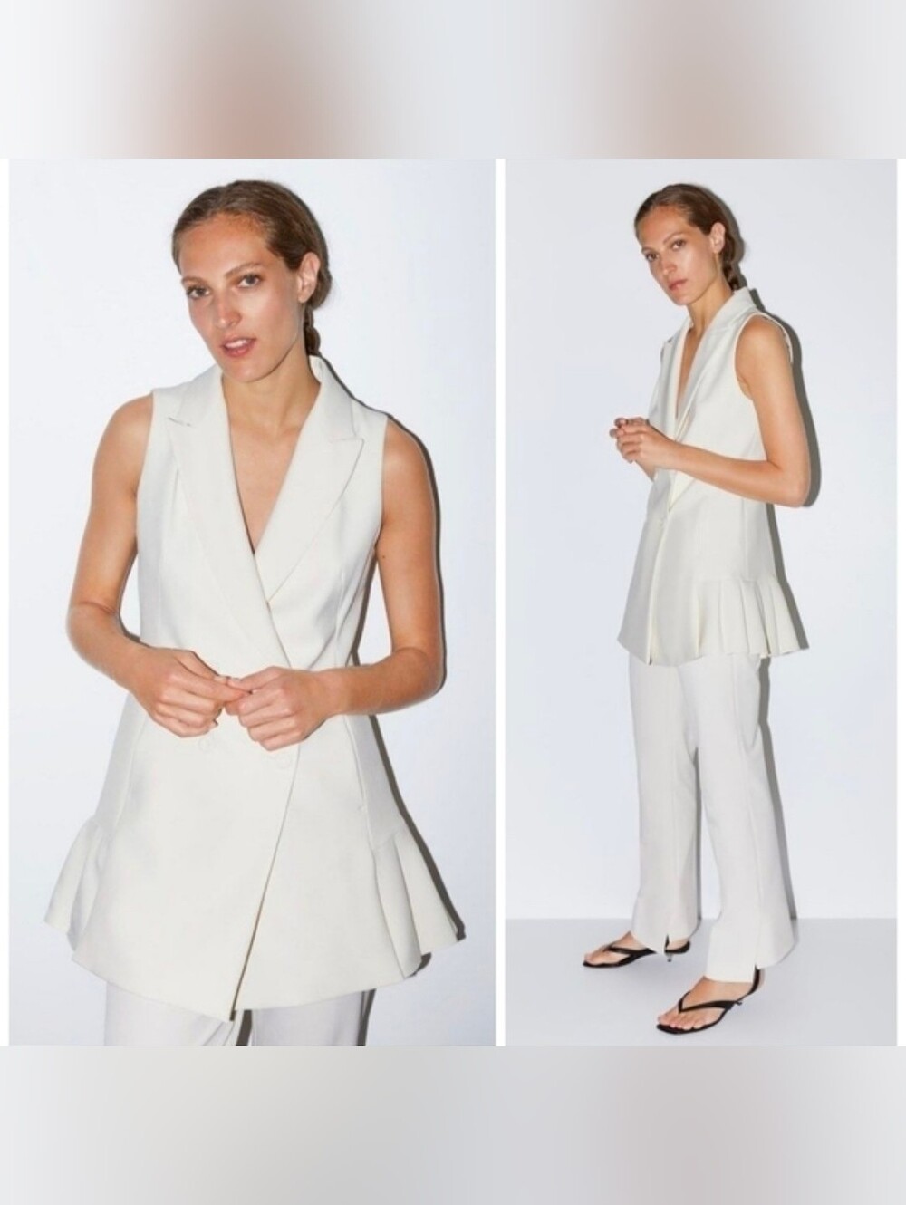 Zara Cream Waistcoat with Pleated Hem